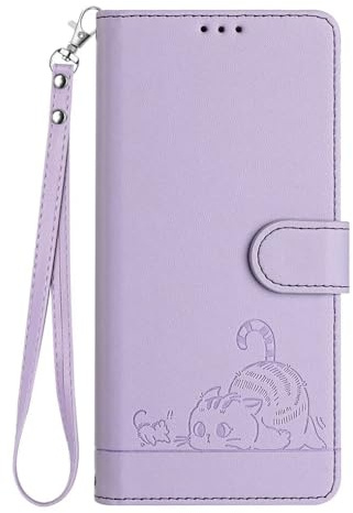 SEAHAI Hülle für Cubot P80 Handyhülle, Niedlich Geprägt Katze Premium PU Leder Folio Brieftasche Stoßfest Schutzhülle mit Ständer/Kartenfach/RFID-Schutz, Lila