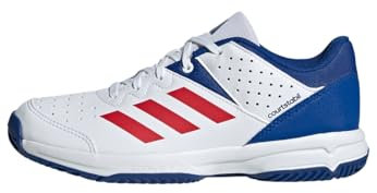 adidas Unisex Kids Court Stabil Schuh Cloud White/Pure Ruby/Royal Blue 35
