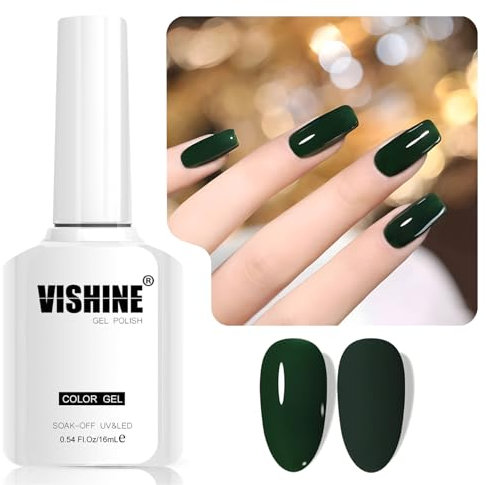 Vishine 16ml Gel Nail Polish Forest Green Color Gel Nail Polish Soak Off LED Gel Polish Nail Art Designs Manicure Salon DIY at Home Gift for Women Shade L384 Evergreen Shadow