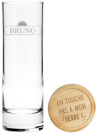 KDO MAGIC Verre à ricard personnalisé - Prénom ou texte gravé - Marquage au laser - Cadeau fête des pères, papa, noël, homme, retraite (Prénom, Lot de 2)