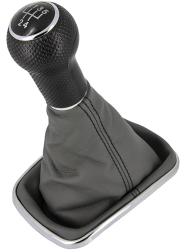 Schaltknauf + Schaltsack Set 5 Gang passend für VW Golf 4, 1997-2006, Plug & Play, Auto Schalthebel Schaltmanschette, mit Rahmen, grau