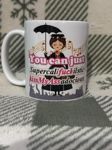 Novelty Ceramic Mug with Mary Poppins Parody Design, 11oz, White, Dishwasher Safe