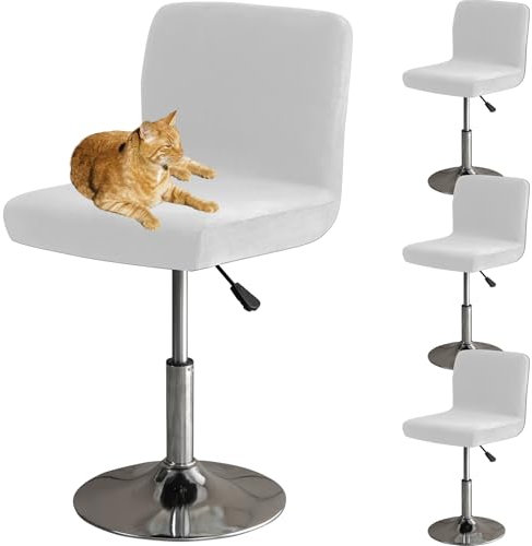 HOMECOVER Barhocker Bezüge Mit Rückenlehne, Stretch Samt Stoff Barhocker Stuhlbezüge Abnehmbar Niedriger Rücken Schwenkbare Stuhlbezug-Weiß-4er Set