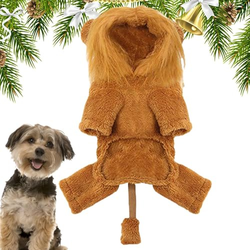 Löwen-Outfit für Welpen – Haustierkostüm mit Löwenperücke, Löwen-Kapuzenpullover für Katzen, Hundebekleidung mit Löwenmähne | Bezaubernde, lustige Haustier-Kapuzenpullover-Kleidung für Chihuahua,