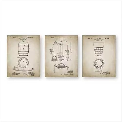 Whisky Making Patent Vintage Poster Print Whisky Industrie Leinwand Malerei Wand Kunst Bild Bar Dekor Kein Rahmen-30x40cmX3