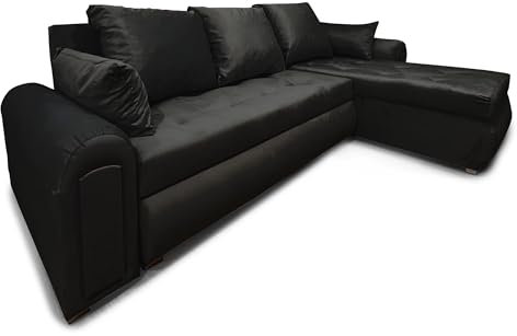 COMFATRA London sofa bed with storage, Left & Right Hand Facing L shaped sofa, Easily Convertible Sleeper sofas & couches, Pull-Out Sleeper corner sofa ((Black)