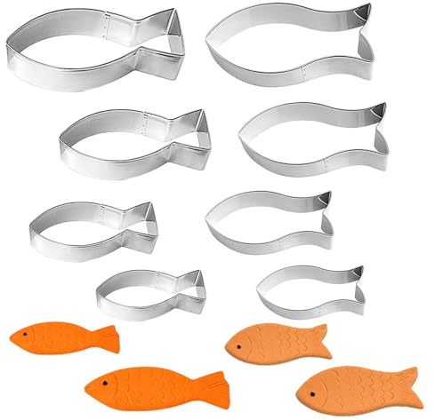 Cosymate 8 Stück Fisch Ausstechformen Set, Edelstahl Keksausstecher in Fischform, Für Kommunion, Taufe, Konfirmation, Kindergeburtstag