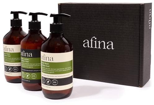 Afina Golden Oud Luxury Hand Wash, Body Wash & Body Lotion Bundle - 500mlx3 - Spicy & Creamy Floral Notes Backed With Warm Ambery & Woody Undertones - Vegan Friendly Handwash, Shower Gel & Lotion