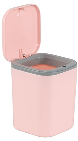 Ramddy 2 L Plastic Mini Desktop Trash Bin with Press-Type Lid, Pink | Tiny Waste Bins, For Bathroom Bedroom Office