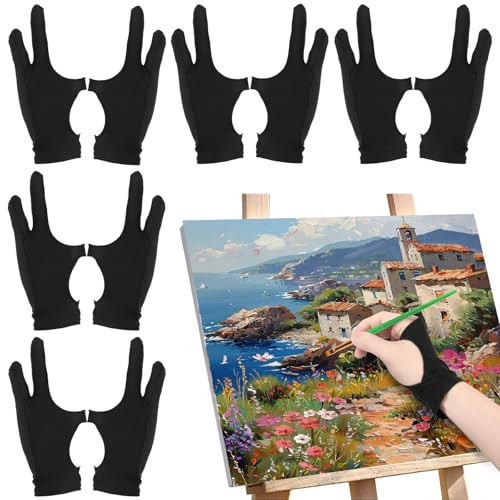 NZWBSHSSP 10 Pack Drawing Artist Gloves 3 Layer Palm Rejection Digital Art Glove for Graphics Drawing Tablet Smudge Guard Two Finger Artist Gloves for Pad and Paper Sketching(M)
