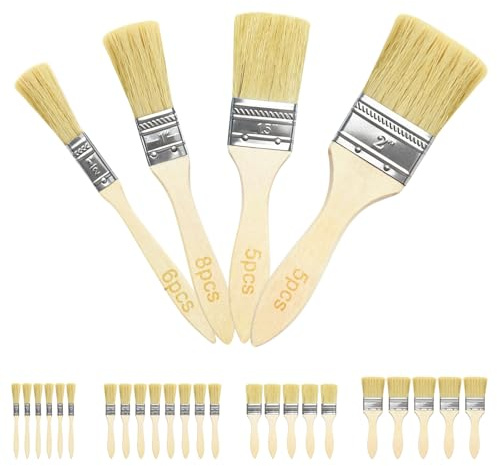 PDKKFF 24PCS Chip Paint Brush Set(0.5, 1, 1.5 and 2 inch), Wooden Handle | Paint Brushes for Painting, Stain, Varnish, Glue, Wall, Furniture, Decorating-Woodwork and Home DIY