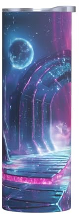 WZYWHJ Edelstahlbecher, 590 ml, hochwertiger umweltfreundlicher Becher mit verschließbarem Deckel und Isolationseffekt, ohne Zubehör, Sci-Fi-Weltraumbild