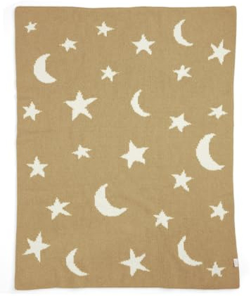 Mamas & Papas Nursery Small Chenille Blanket - Mustard Moon/Star, 90x70cm