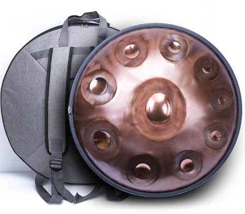 SINGOFIRE Advanced Handpan Drum Ember Steel Handpan 10 Notes with Bag 22 Inch 440Hz D Minor Kurd Telescopic Drum Stand Copper Glow Pupil