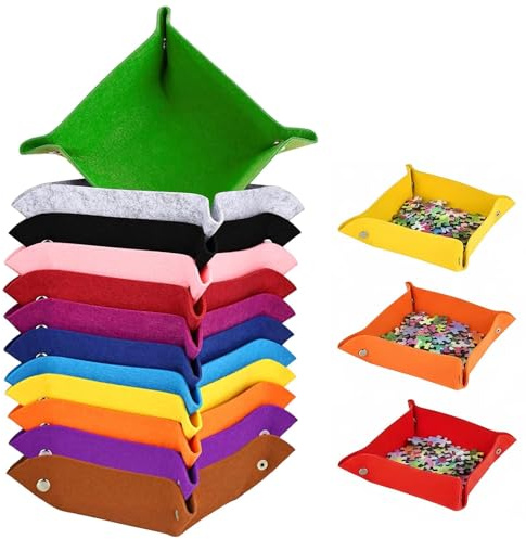 Zyiphor 12 Stück Puzzle Sortierschalen Faltbar Filzschale mit Druckknöpfen Schlüsselschale Tablett Klein Filz Würfelteller Dekoschale für Schreibtisch, Make-up, Zuhause, Büro (12 Farben)