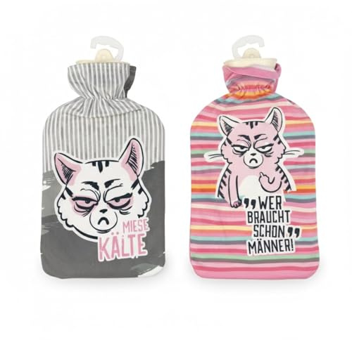 2er Set Wärmflasche Miesekatze Bettflasche 2l Wärmekissen Heizkissen Kuschelwärmflasche Heizflasche Wärmeflasche