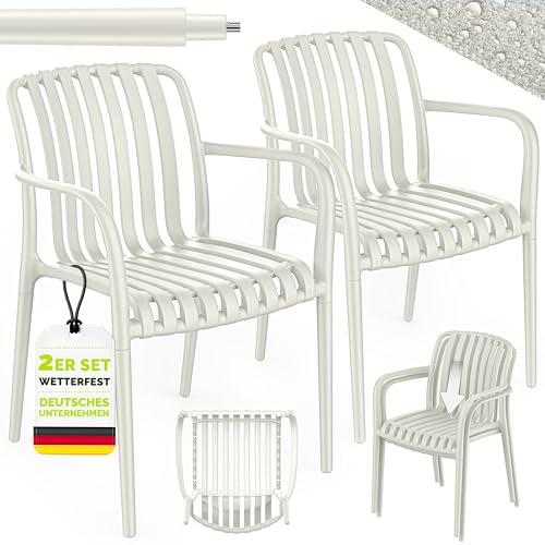 tillvex® Gartenstühle 2er Set Stapelbar Wetterfest mit Armlehne bis 120kg | Outdoor Stühle UV-beständig | Gartenstühle Balkonstuhl Outdoor Kunststoff | Terrassenstuhl Gartenmöbel Balkon Garten Terrasse