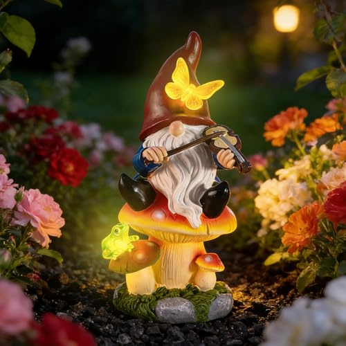 Solar Gartenzwerge für Draußen,Harz Wichtel Figuren Solar Gartendeko für Draußen Wetterfest,Gartenzwerg Lustig Garten Deko Statue Wichtel Gartenstatuen Solarfiguren für Balkon Hof Terrasse Deko (D)