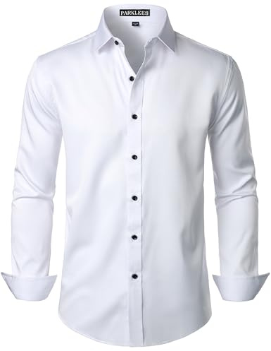 PARKLEES Men's Slim Fit Casual Business Dress Shirt | Wrinkle-Free, Adult, Long Sleeve, Modern, Button Up, Button Down