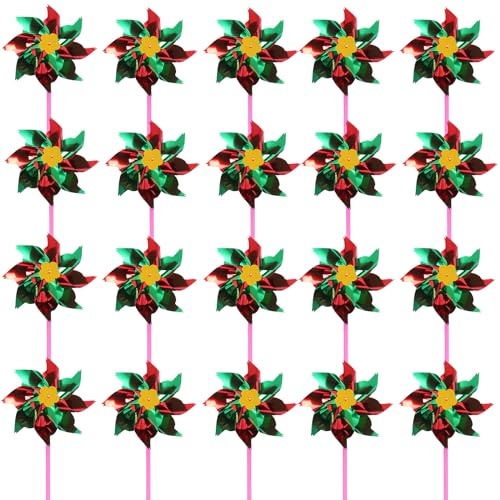 Pinwheels 20Pcs Foil Pinwheels for Kids, 6.5'' Dia. Reflective Wind Spinner with Stakes Bird Scarer Windmill for Yard Scare Birds Away from Garden Patio Lawn Farm, For Kids