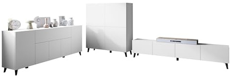 Mirjan24 Wohnzimmer-Set Parsea I, 3-teilig mit Kommode, TV-Lowboard und Highboard, Wohnwand mit viel Stauraum, griffloses Design, modernes Wohnzimmermöbel (Weiß)