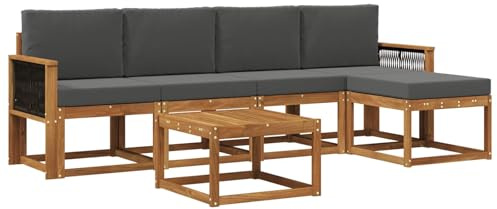 vidaXL Outdoor-Sofagarnitur 6 pcs Natur und Anthrazit Polyester, Garten-Couch, modernes Sofa-Set für draußen, langlebige Möbel, Coole Terrasse, stilvolles Loungen im Freien