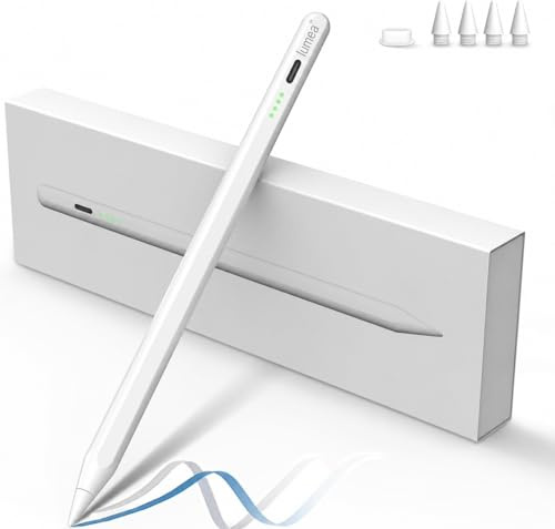 LUMEA Penna per iPad 2018-2026 con Attrazione Magnetica,Sensibile all'Inclinazione,Rifiuto del Palmo,Stylus Pencil per ipad 7-11 A16,Pro M4/11/12.9/13,Air 3-5/M2/M3/M4,Mini 5/6-Bianco