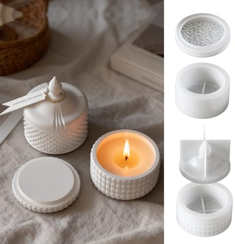 JVHLOV Set de 2 Moldes de Silicona para Velas con Tapa | Molde para tarro de velas y recipiente decorativo, apto para resina, yeso, cemento y decoración DIY del hogar