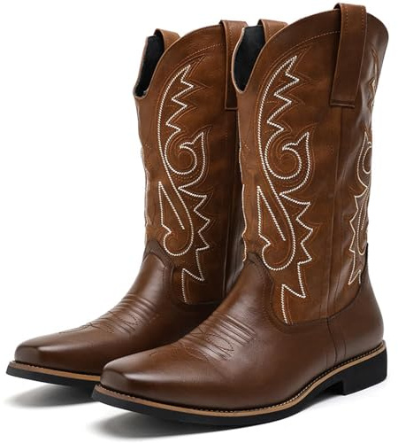 Stivali Cowboy Uomo Western Ricamati Stivaletti in Pelle
