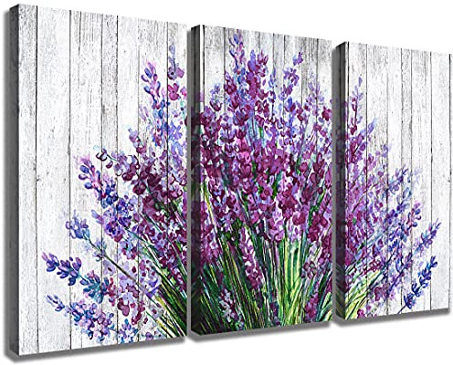 Violette Wandkunst, rustikaler Lavendel, Wanddekoration, Vintage-Bauernhaus, violett, Badezimmer, Blumenposter, Schlafzimmer, Leinwanddrucke, Bilder, fliederfarbene Blumenmalerei für Wohnzimmer,