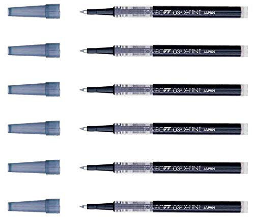 Tombow Minen für Roller, feine Spitze, Schwarz, 6 Stück