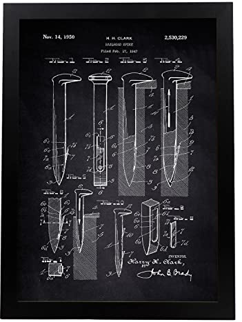 Nacnic Poster Patent Eisenbahn Nägel. Blatt mit altem Design-Patent A3-Format mit schwarzem Hintergrund