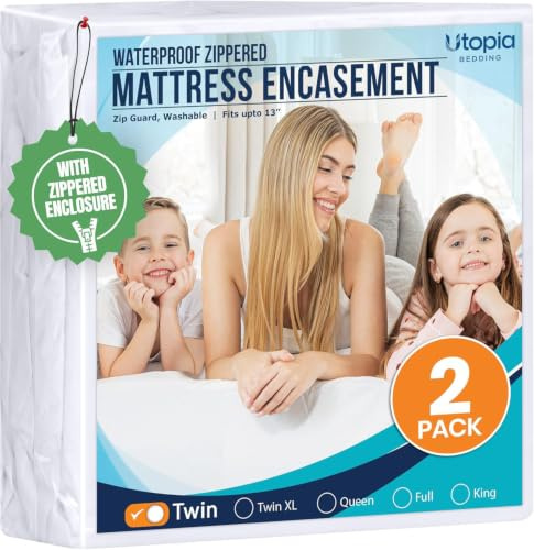 Utopia Bedding Zippered Mattress Encasement, Six-Sided Absorbent Cover, Waterproof Protector, Bed Bug & Dust Mite Proof (Twin)