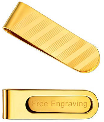 FaithHeart Gold Streifen Money Clip mit Gravur Edelstahl Geldscheinklammern Herren Schmuck für Herren