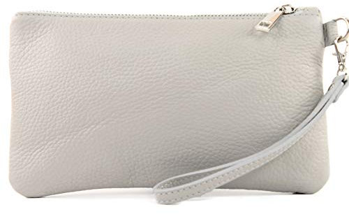 modamoda de T193 Damen Leder Clutch Handgelenktasche Kosmetiktasche Klein handmade in Italy, Farbe:Hellgrau