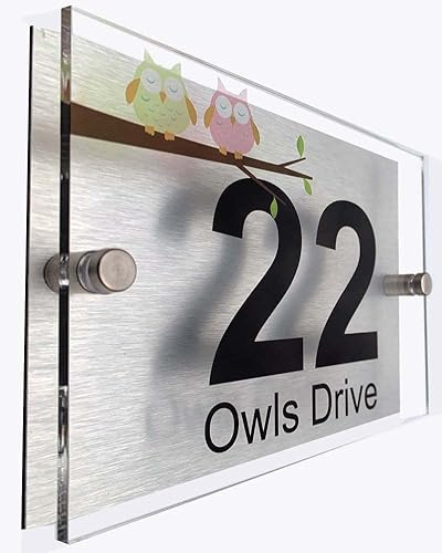 Personalised Designer House Number Plaques | 2 part Acrylic Plaque (owls)
