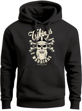 Neverless® Hoodie Herren Wikinger Vikings Totenkopf Warriors Print Kapuzen-Pullover Männer