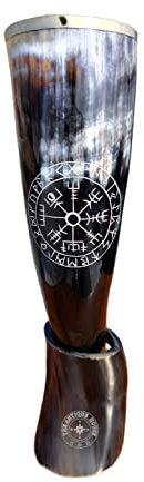 THE ANTIQUE HOUSE Vintage Game of Throness Stark Viking Drinking Horn Mug Cup with Stand for Beer Wine Mead