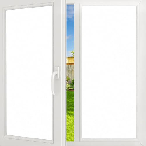 FILMGOO Blackout Window Film Privacy 100% Light Blocking Window Tint Anti-UV Heat Control No Adhesive Static Cling Window Tinting Film for Office Home Bedroom Bathroom (White, 44.5 x 400cm)