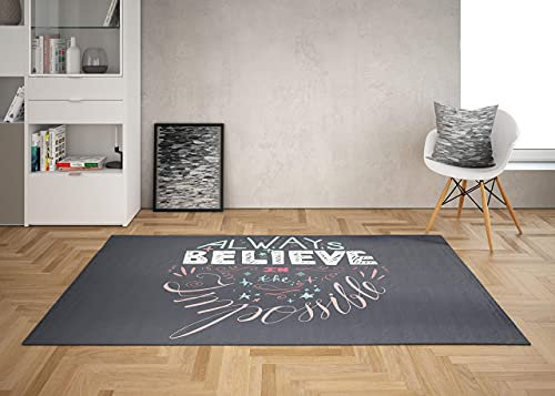Oedim Teppich mit Aufschrift „Always Believe in The Unmöglich für Räume PVC | 95 x 200 cm | PVC-Teppich | Vinylboden | Dekoration für Zuhause | Bodenschutz |
