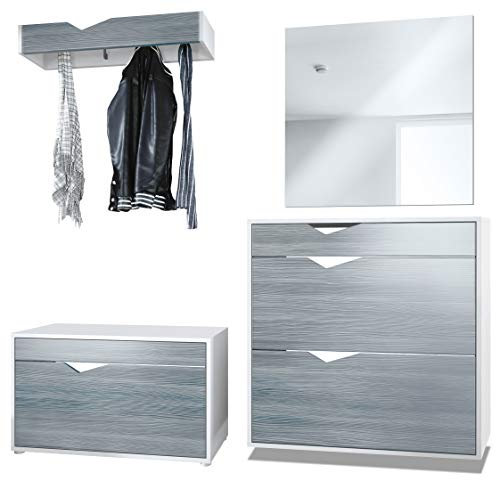 Vladon Garderobe Kolmio 190 x 185 x 33 cm Flurgarderoben Set, Made in Germany, Korpus in Weiß matt, Fronten in Avola-Anthrazit | Große Farbauswahl