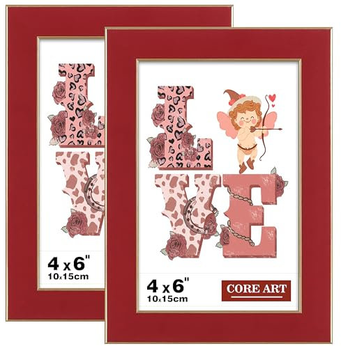 CORE ART Bilderrahmen, 10 x 15 cm, Rot, 2 Stück, 10 x 15 cm, bunter Rahmen mit HD-Plexiglas, Wand- oder Tischaufstellung