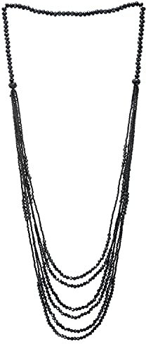 COOLSTEELANDBEYOND Schwarz Perlen Lange Statement Halskette Multi-Schichten Wasserfall Kette mit Kristall Perlen Charme Anhänger