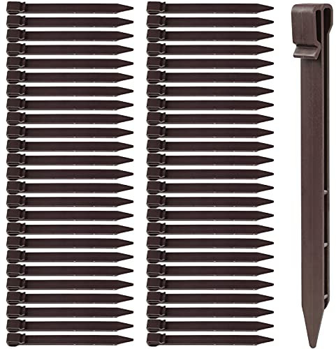 Lot de 50 piquets de sol en plastique de 24.6 cm pour bordures de paysage, planches de terrasse et pelouse de jardin, piquets robustes pour sable et bois de plage (marron)