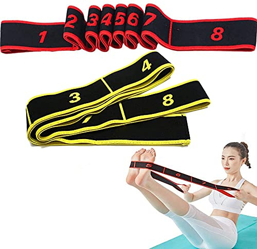 2 Piezas Banda Elástica de Yoga, Bandas Elásticas para Pilates, Bandas Latinas de Resistencia, Banda de Ejercicio Ajustable de Múltiples Bucles, para Fitness, Baile, Gimnasia (Rojo + Amarillo)