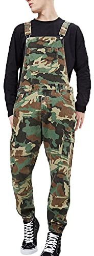 TrusMe Herren-Latzhose, Camouflage, Arbeitsoverall, Latzhose, Used-Look, Denim, Camouflage, XL