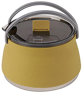 YOUGE Outdoor Camping Kettle | Portable Folding Silicone Kettle | Collapsible Tea Pot Coffee Pot | 1L Camp Kettle, Yellow