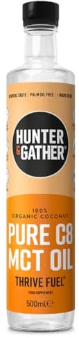 Hunter & Gather Pure C8 MCT Oil 500ml | Triple Steam Distilled 100% Organic Certified Coconut | Keto, Low Carb & Paleo | Sugar, Gluten & Seed Oil Free