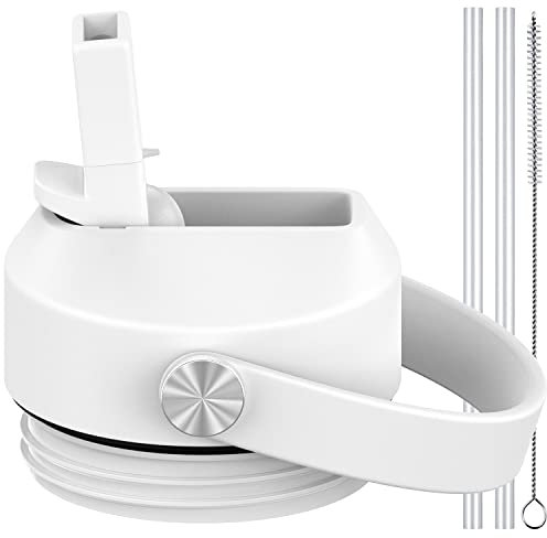 CHEETAH Straw Lid for Yeti Rambler Water Bottle 18 oz,26 oz,36 oz,46 oz,12 oz,64 oz,Straw Cap,Straws and Brush Include (White)