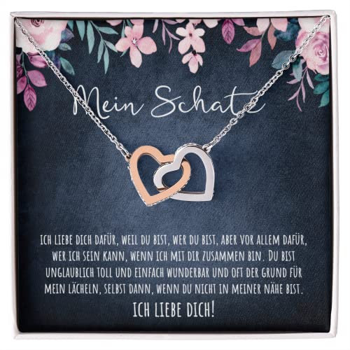 Generisch An meinen Schatz Halskette mit Box & personalisierter Nachrichtenkarte Doppelherz Kette mit Zirkonia für Ehefrau Freundin Verlobte Partnerin